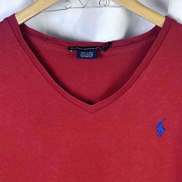 Ralph Lauren Sport Casual Short Sleeve Pullover V Neck T Shirt Womens Sz SL Red - Picture 4 of 8